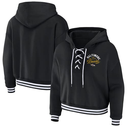 Women's WEAR by Erin Andrews Black Baltimore Ravens Lace-Up Pullover Hoodie