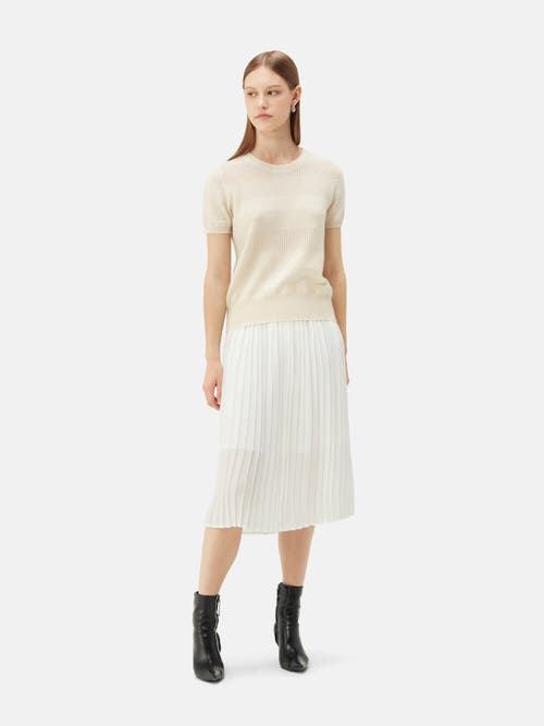 Gobi Mongolian Cashmere Organic Color Short-sleeved Cashmere Crewneck Top In Off White