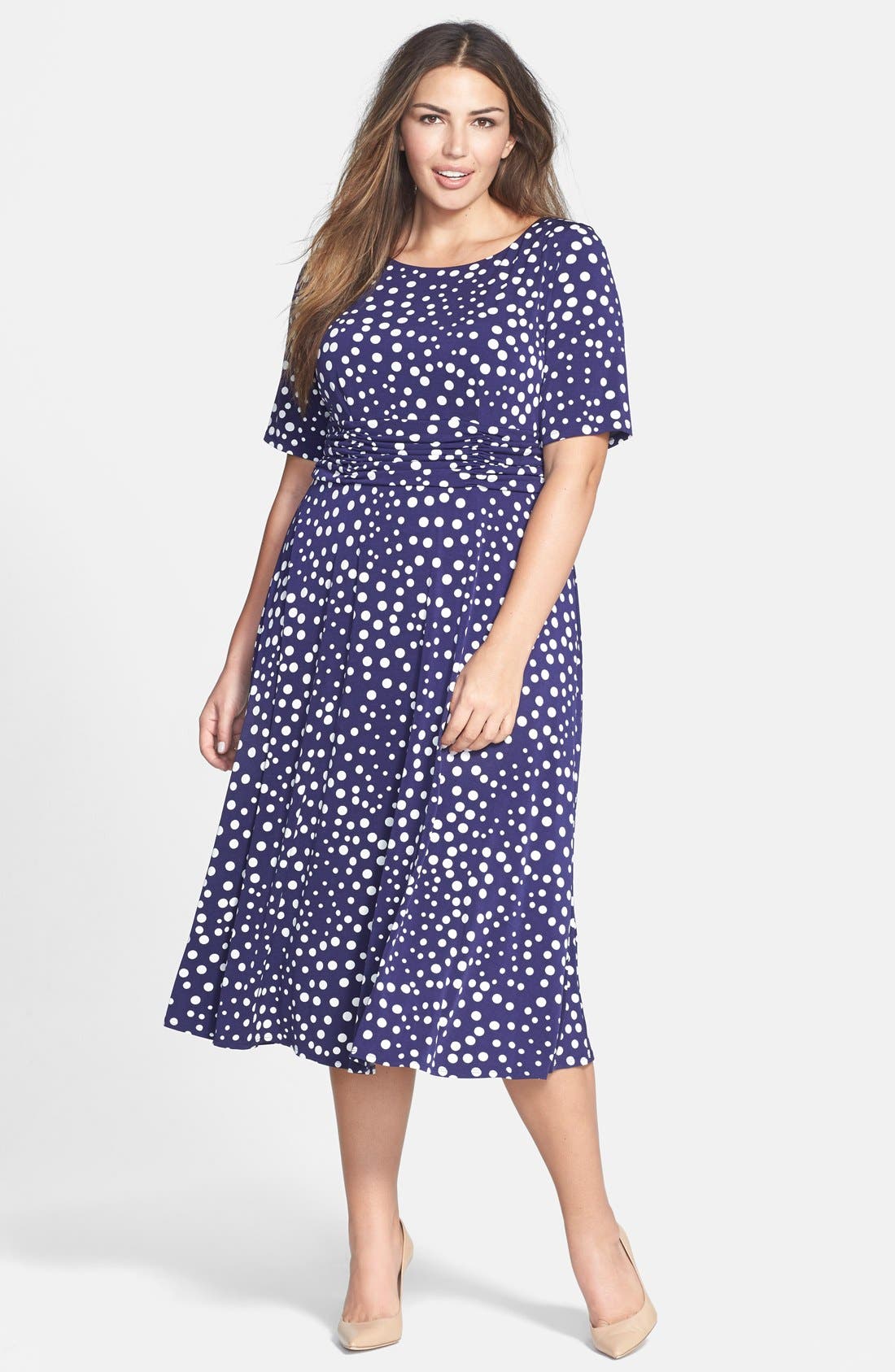 Jessica Howard Print Ruched Waist Midi Dress (Plus Size) Nordstrom