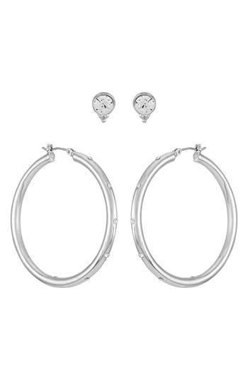 Vince Camuto Set Of Two Crystal Stud & Crystal Hoop Earrings In Silver Tone