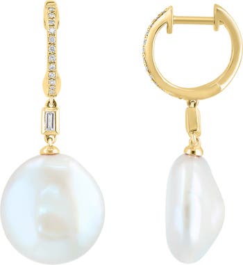 Madewell Freshwater Pearl Chain Stud Earrings in Vintage Gold - Size One S