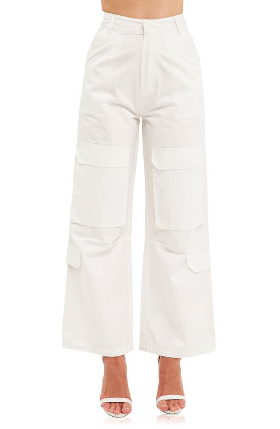 Shop English Factory Wide Leg Cargo Pants In White