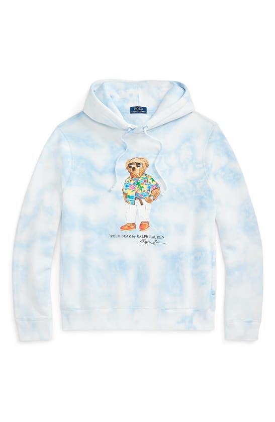 Shop Polo Ralph Lauren Polo Bear Tie Dye Hoodie In Riviera Blue Cloud Wash Beach