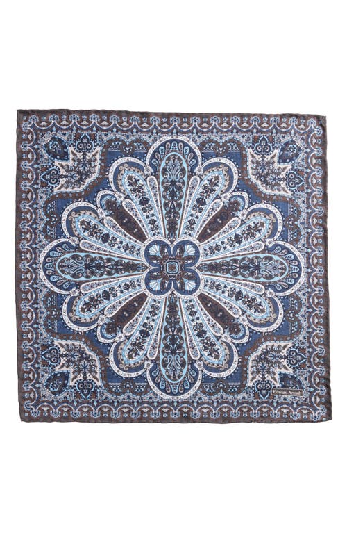 Shop Edward Armah Persian Design Silk Pocket Square In Charcoal/blue