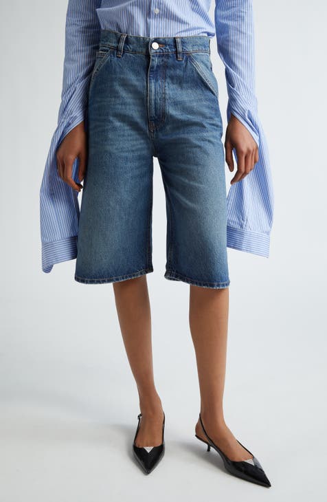Belted Pocket Denim Bermuda Shorts