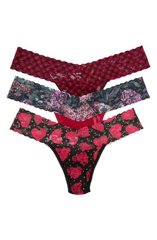 Hanky Panky Low Rise Lace Thongs In Check Me Out/ Eden/ Queen