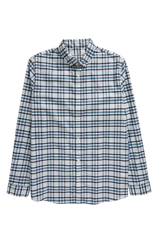 Shop Vineyard Vines Kids' On-the-go Check Button-down Shirt In Blue Aqua Plaid