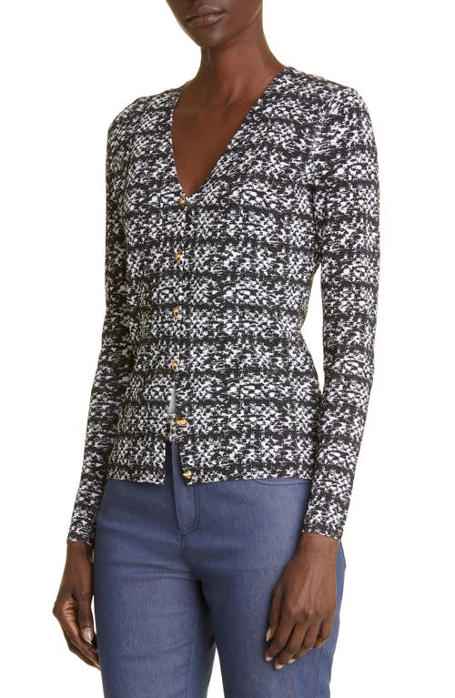 St John St. John Collection Tweed Print V-neck Jersey Cardigan In Ecru/black