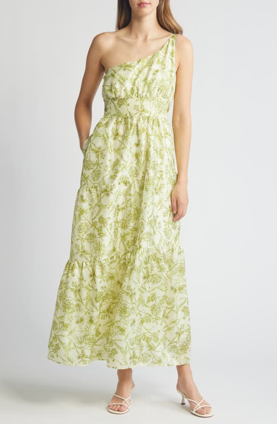 Shop Hutch Braylan Floral One-shoulder Maxi Dress In Ivory Delicate Garden
