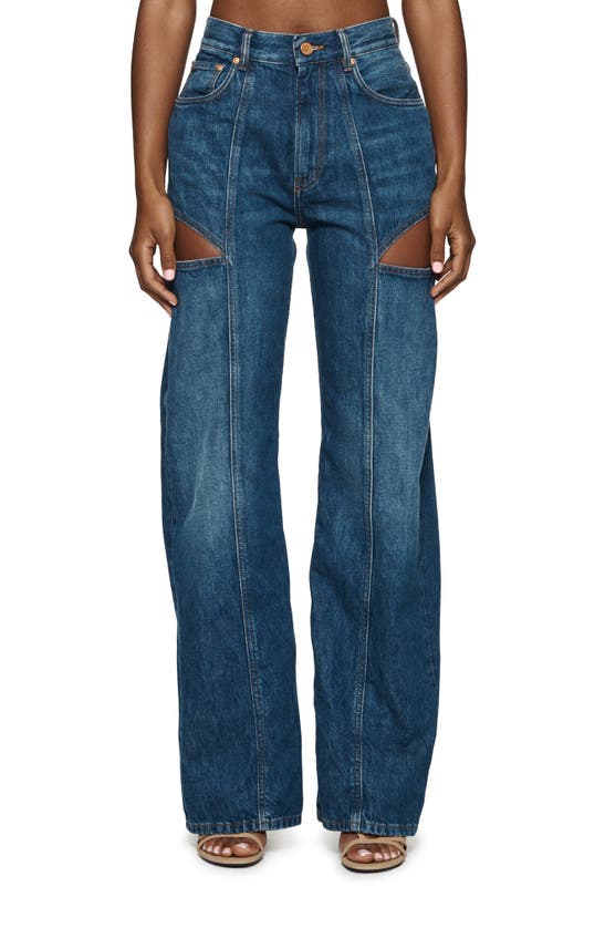 Shop Purple Brand Cutout Wide Leg Jeans In Mid Indigo