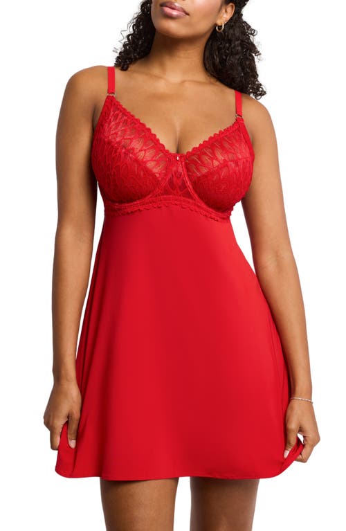 Lacey Underwire Babydoll Chemise in Sweet Red