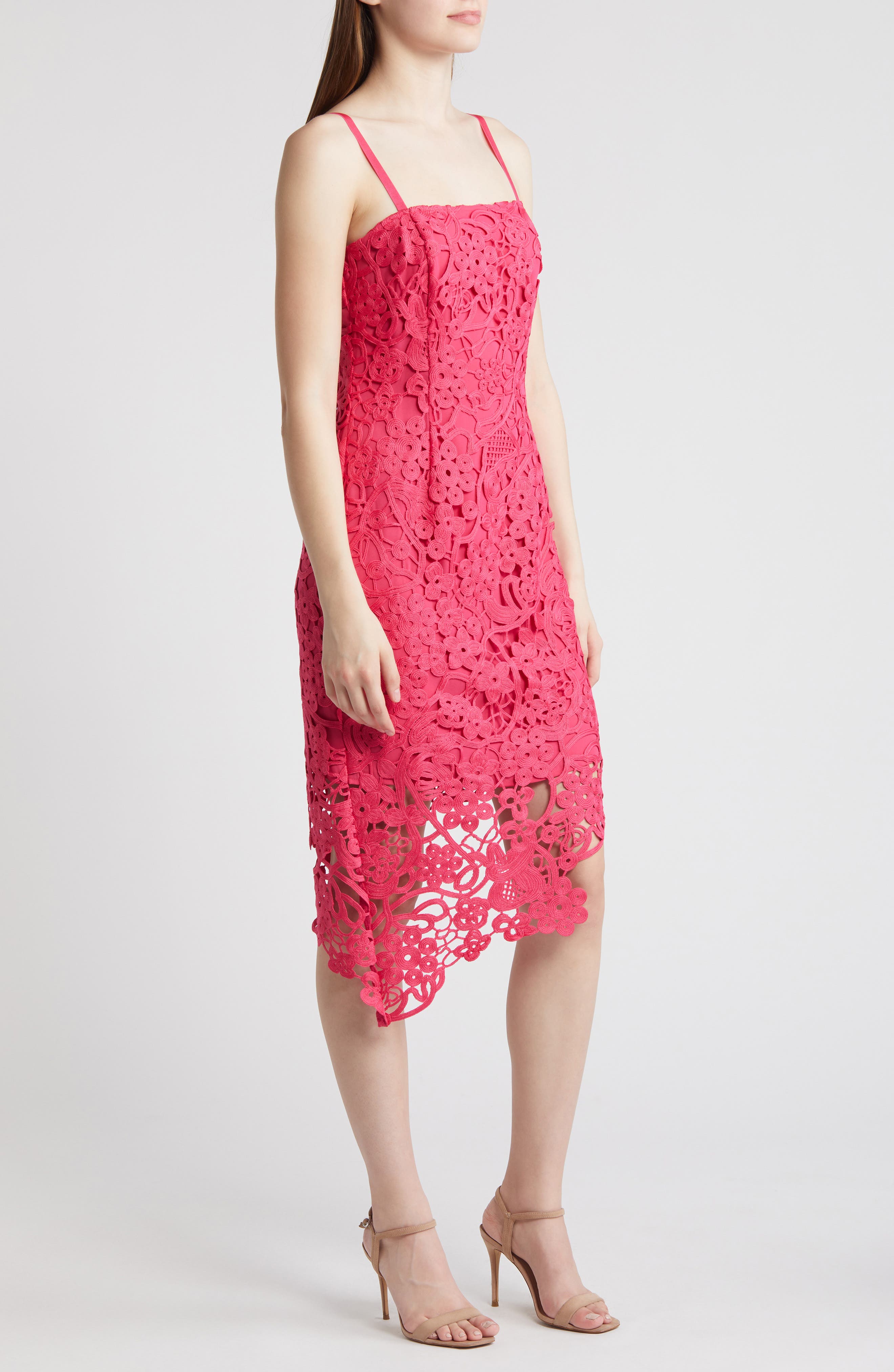adelyn rae dress pink Adelyn Rae Agnes Floral Jacquard Midi Dress In Pink Yellow