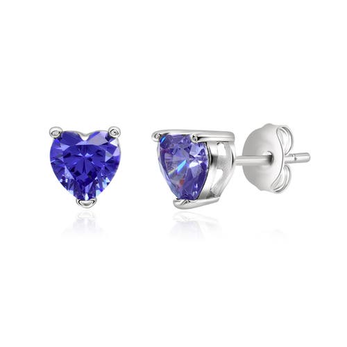 Donatello Gian Sterling Silver Heart Tanzanite Studs In Silver