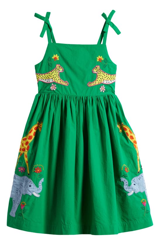 Shop Mini Boden Kids' Safari Animals Appliqué Cotton Sundress In Sapling Green Safari Animals