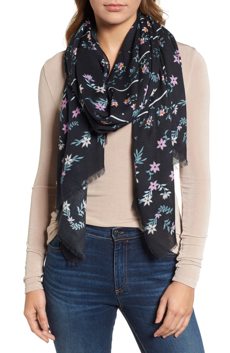 REBECCA MINKOFF Twilight Floral Scarf, Main, color, Black