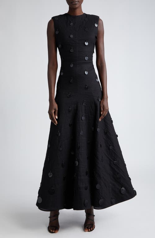 Embellished Sleeveless Linen Blend Dress in Black