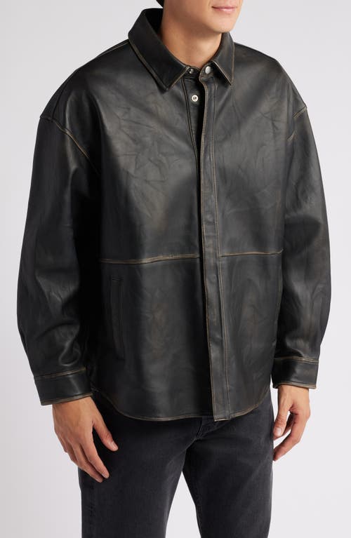 Frame Washed Leather Jacket In Black Washed