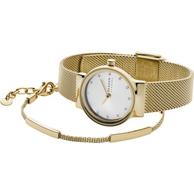 Skagen Freja Mesh Strap Watch & Bracelet Gift Set, 2m