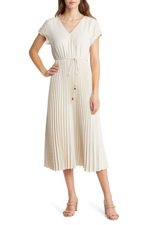 ZOE AND CLAIRE Pleated V-Neck Midi Dress in Cream at Nordstrom, Size Small