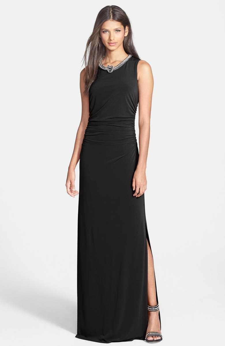 Laundry by Shelli Segal Embellished Shirred Jersey Gown | Nordstrom