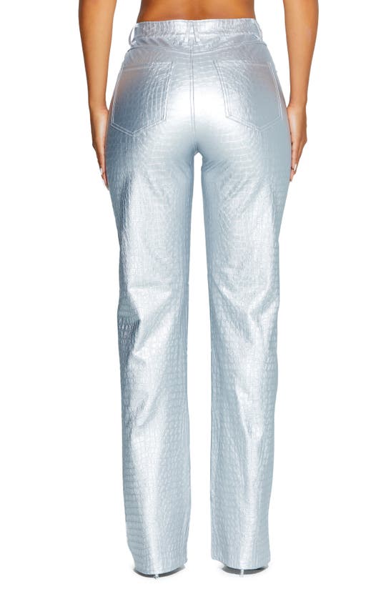 Shop Naked Wardrobe Straight Croc Faux Leather Straight Leg Pants In Silver