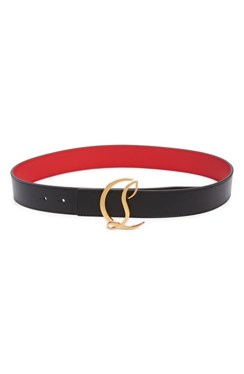 Shop Christian Louboutin Logo Buckle Leather Belt In Black/antic Gold