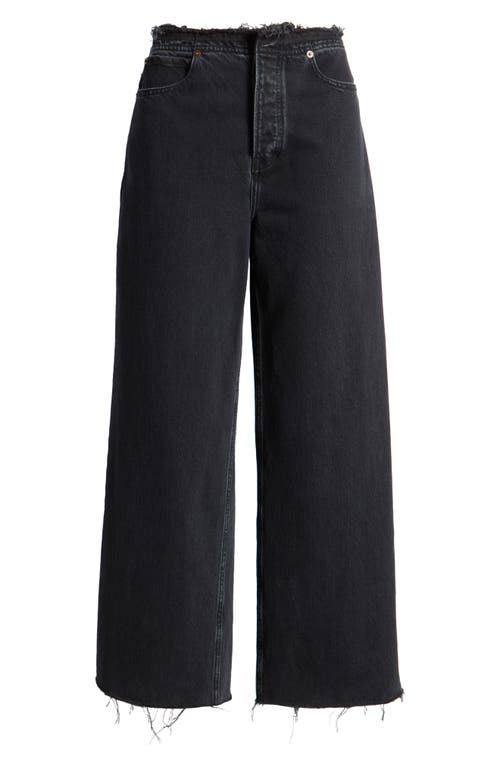 Frame Le Distressed Nonstretch Low Rise Wide Leg Cutoff Jeans In Inkwell