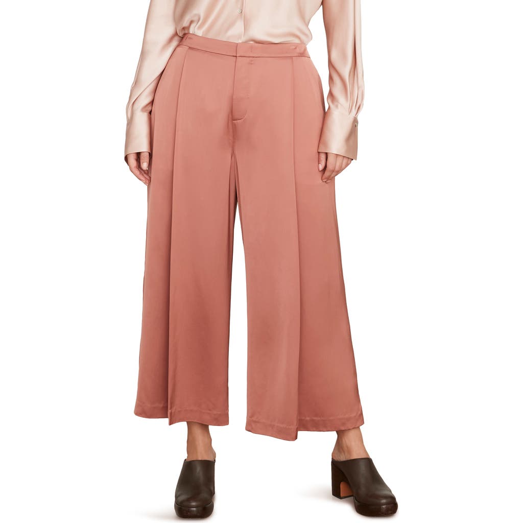 Vince Satin Pleated-front Wide-leg Crop Pants In Tulip Root
