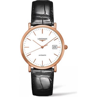 Longines Elegant Automatic Leather Strap Watch, 37Mm