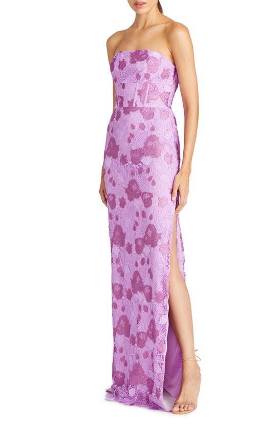 Shop ml Monique Lhuillier Justine Lace Strapless Gown In Lilac Pearl