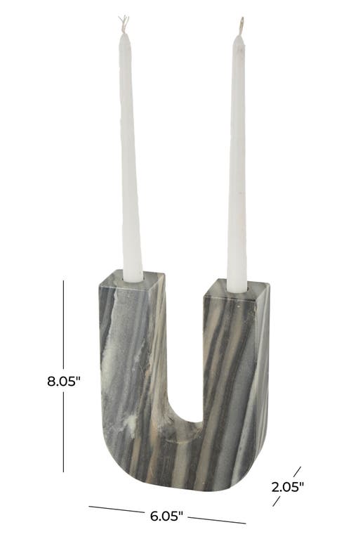 Vivian Lune Home Two Taper Marble Candleholder In Grey Multi