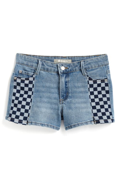 Tractr Kids' Checkerboard Stretch Cotton Denim Shorts in Indigo