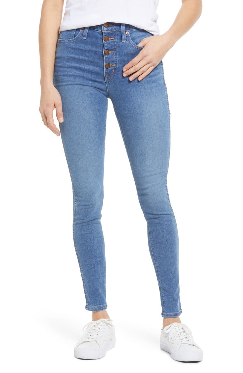 MADEWELL Button Front High Waist Skinny Jeans, Main, color, DEWITT WASH
