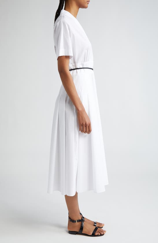 Shop Max Mara Alatri Pleated Cotton Poplin Midi Dress In Optical White