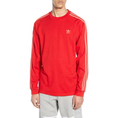 Adidas Originals 3-Stripes Long Sleeve T-Shirt, Red