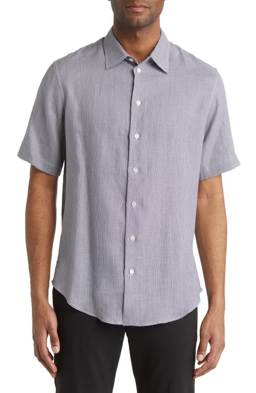 Emporio Armani Geo Print Linen Short Sleeve Button-Up Shirt in Black