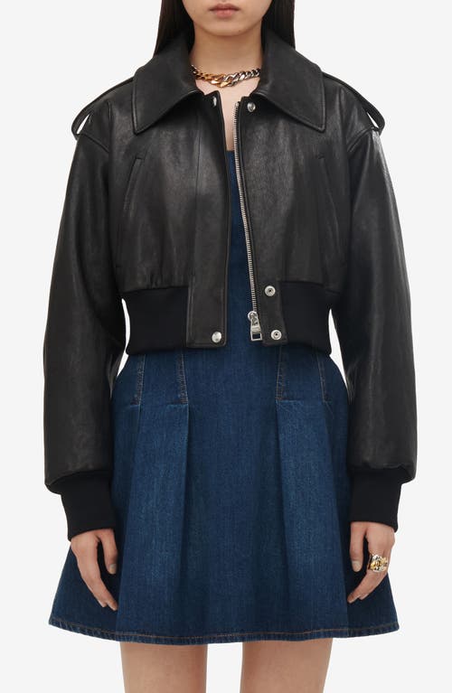 Alexander McQueen Crop Lambskin Leather Aviator Jacket Black at Nordstrom, Us