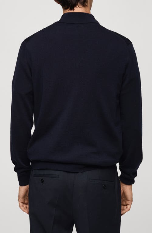 Shop Mango Half Zip Merino Wool Sweater In Dark Navy