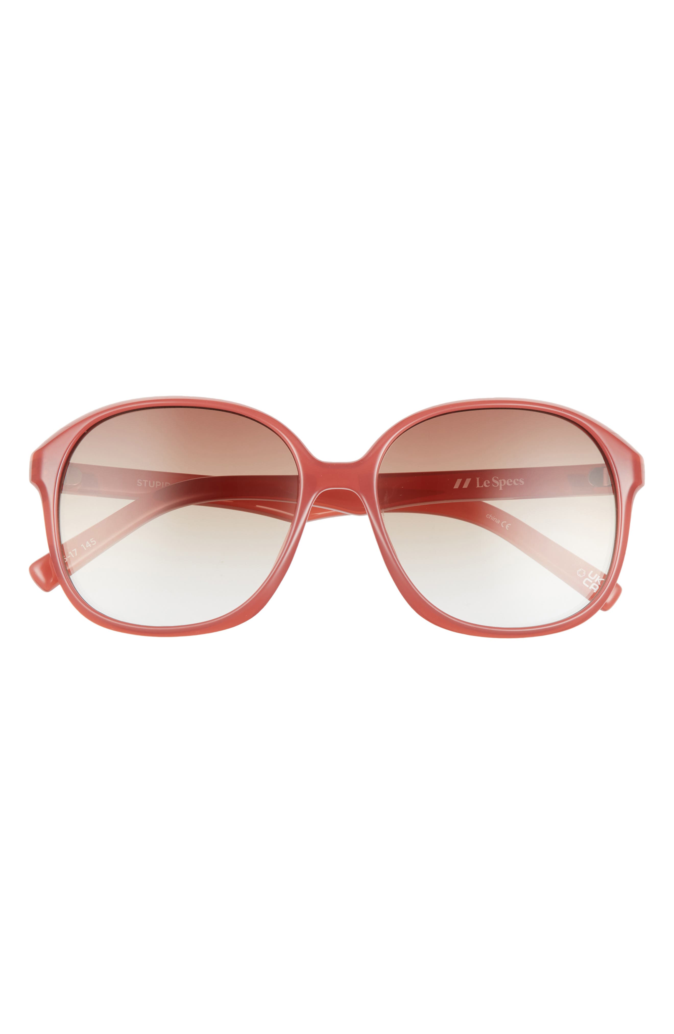 Le Specs Stupid Cupid 56mm Round Sunglasses in Rose Rouge/Tan Grad at Nordstrom