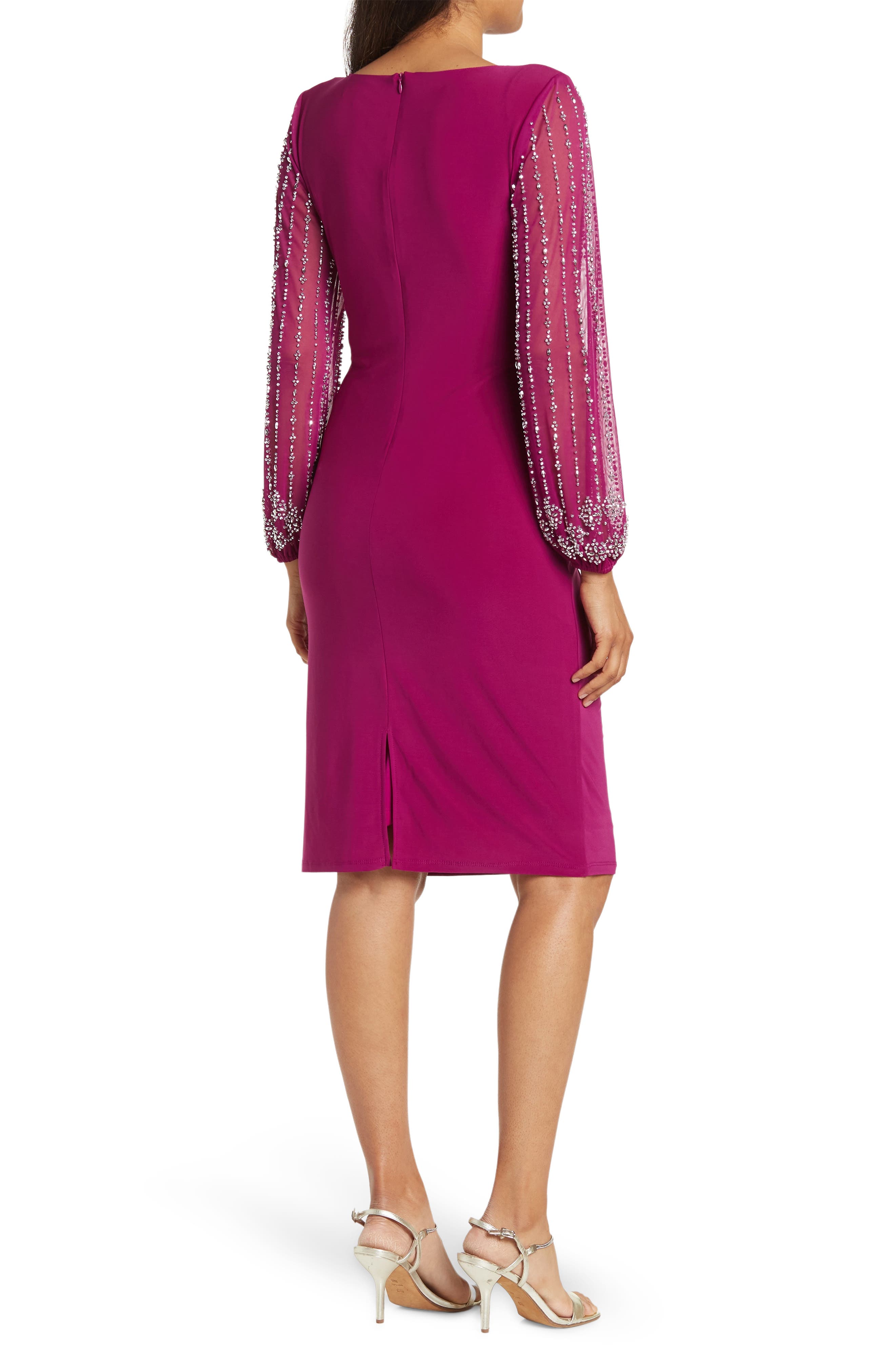 Marina Beaded Long Sleeve Sheath Dress 