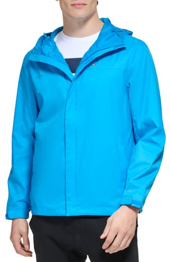 Shop Tommy Hilfiger Hooded Rain Slicker Jacket In Swedish Blue