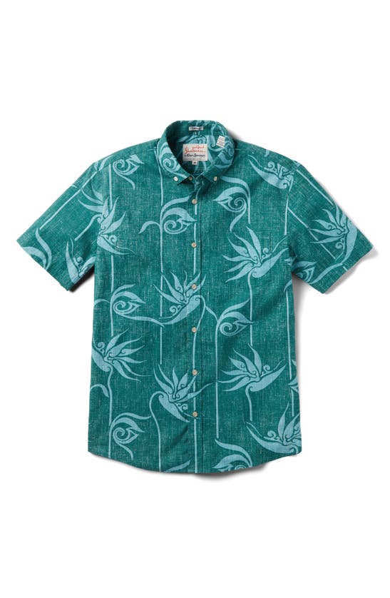 Shop Reyn Spooner X Alfred Shaheen Personal Paradise Tailored Fit Floral Short Sleeve Button-down Shirt In Spruce