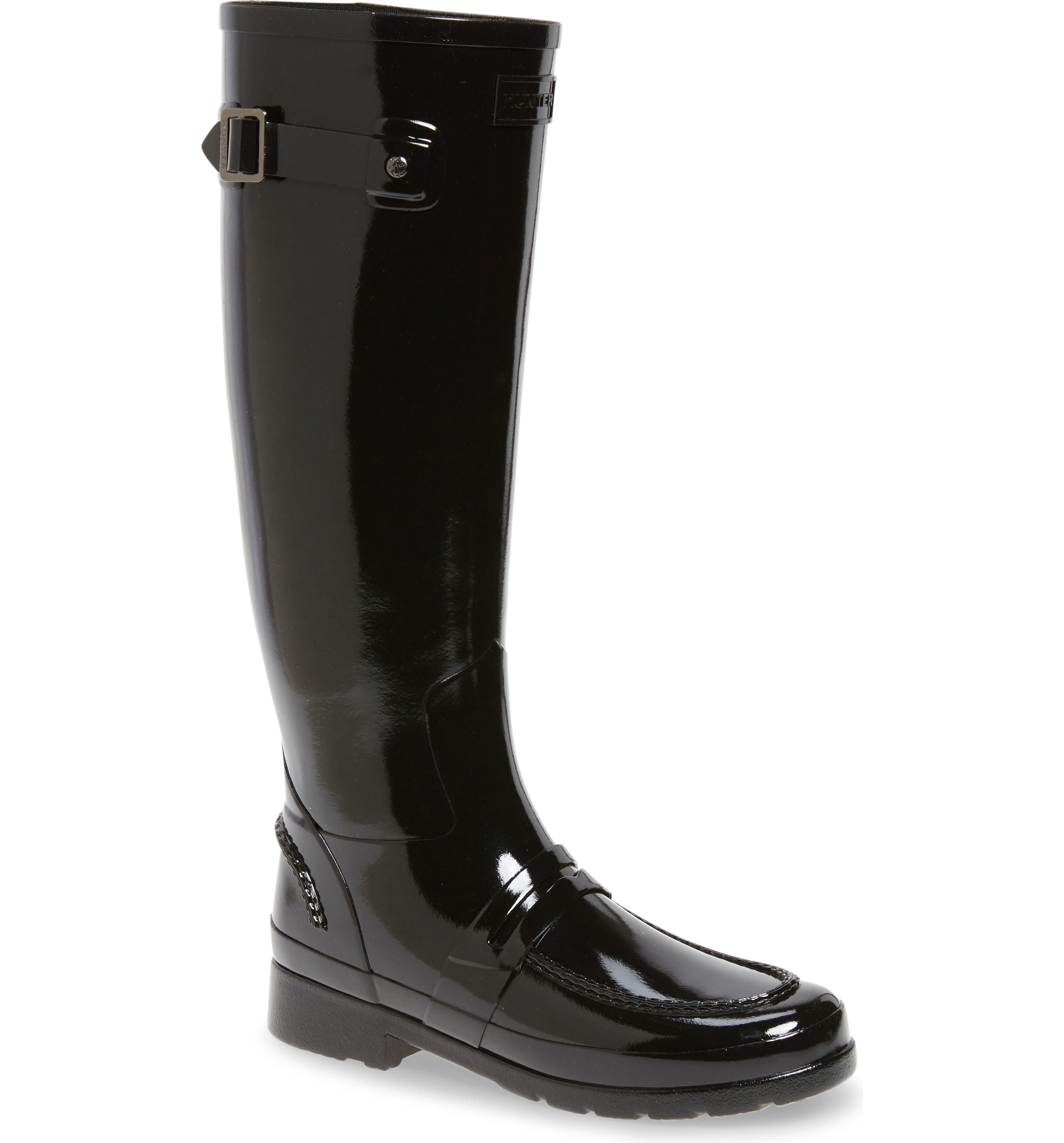 Hunter Refined Tall Gloss Penny Loafer Rain Boot (Women) | Nordstrom