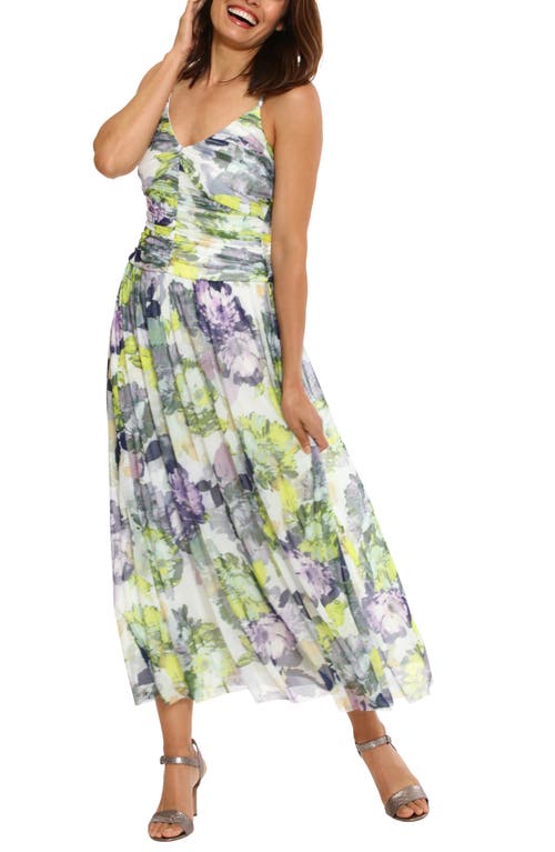 Maggy London Floral Print Ruched Sleeveless Sundress Yellow Multi at Nordstrom,