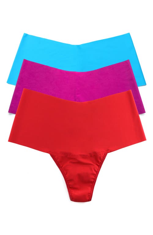 Hanky Panky Breathe Assorted 3-pack High Waist Thongs In Sc Blue Hf Cherryade Red