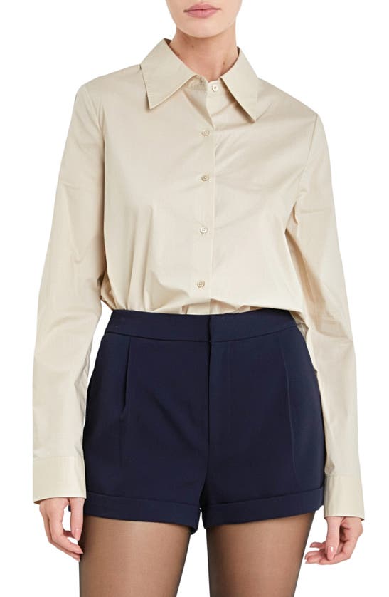 Shop English Factory Accent Collar Poplin Shirt In Taupe