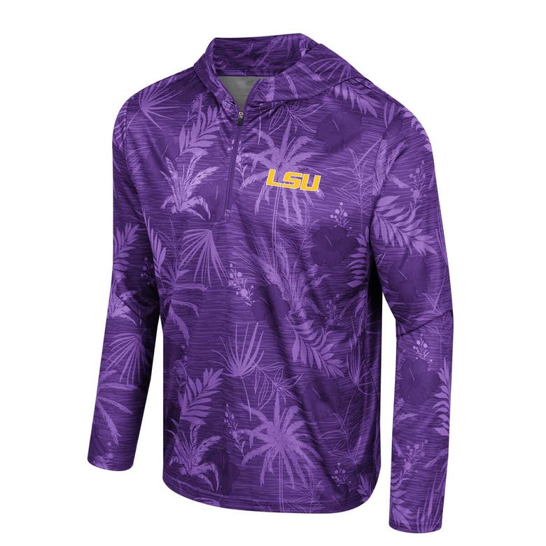 Shop Colosseum Purple Lsu Tigers Palms Printed Lightweight Quarter-zip Hooded Top
