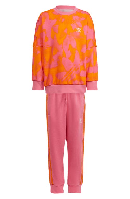 Adidas Originals Adidas Kids' Summer Print Crewneck Sweatshirt & Joggers Set In Orange