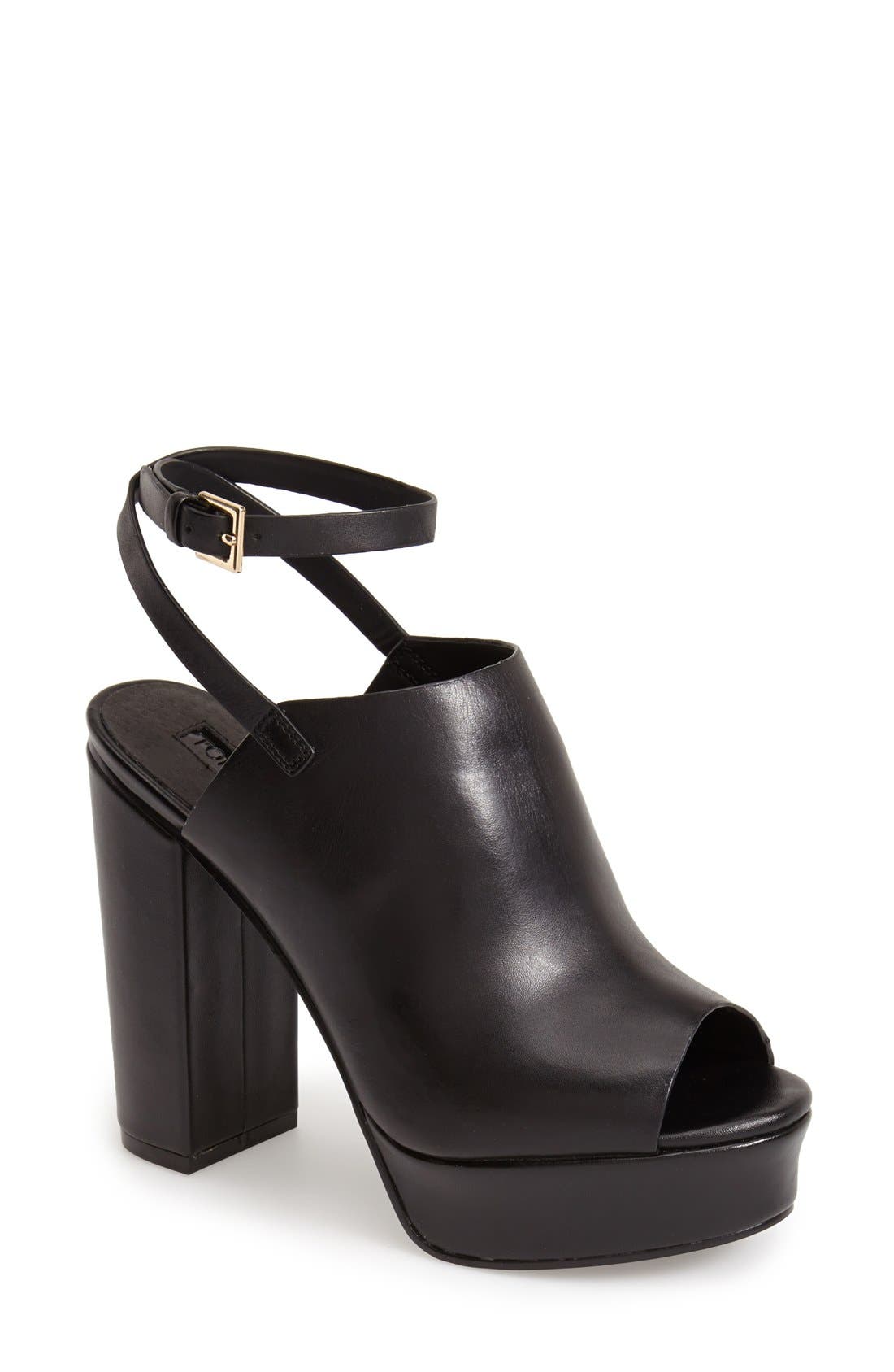 'Sagittarius' Leather Ankle Strap Open Toe Platform Sandal