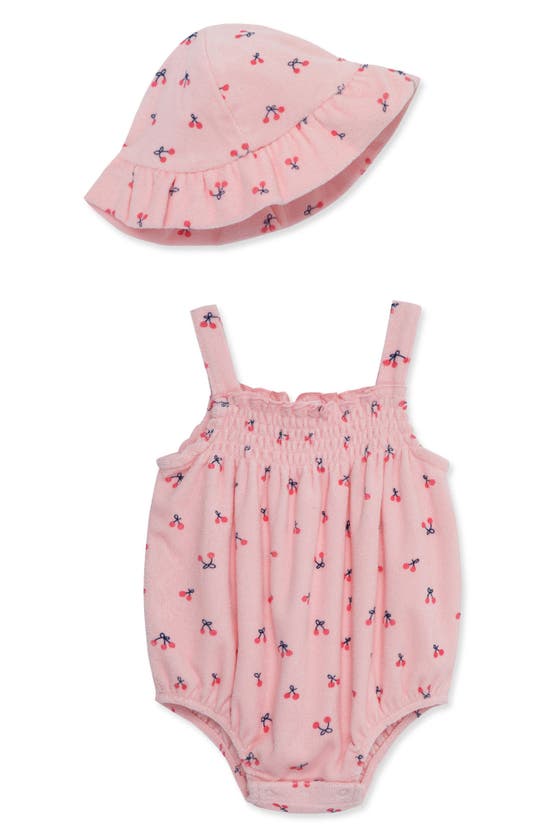 Shop Little Me Cherries Bubble Romper & Hat Set In Pink